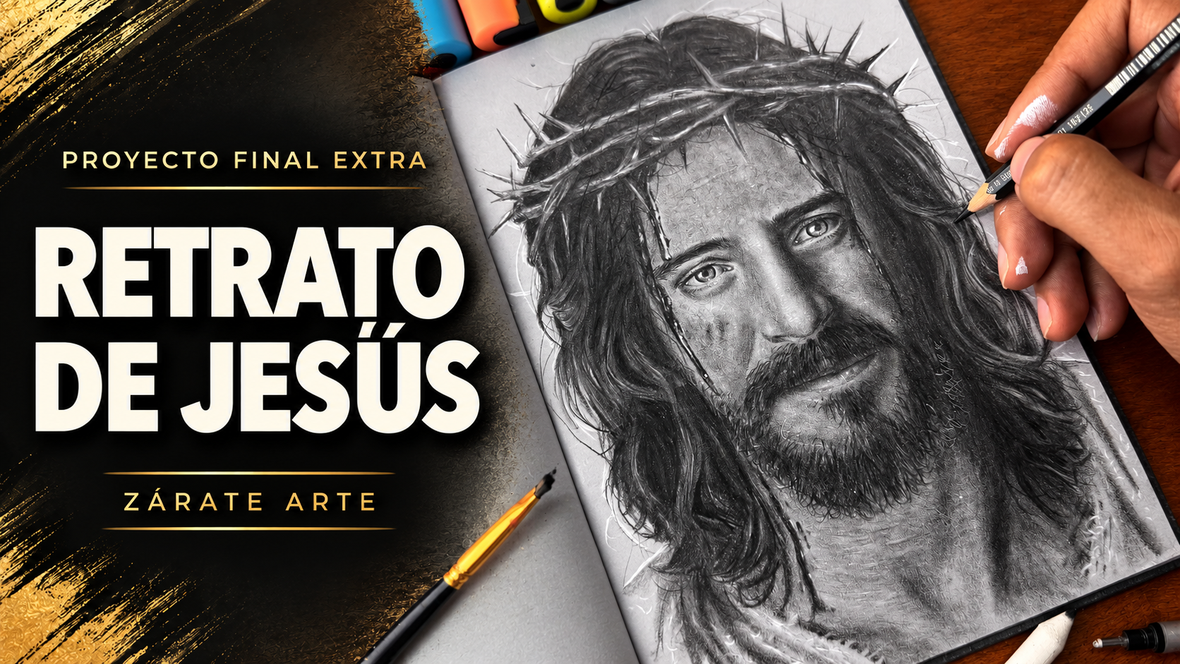 Retrato de Jesús a lápiz, proyecto final extra de Zárate Arte